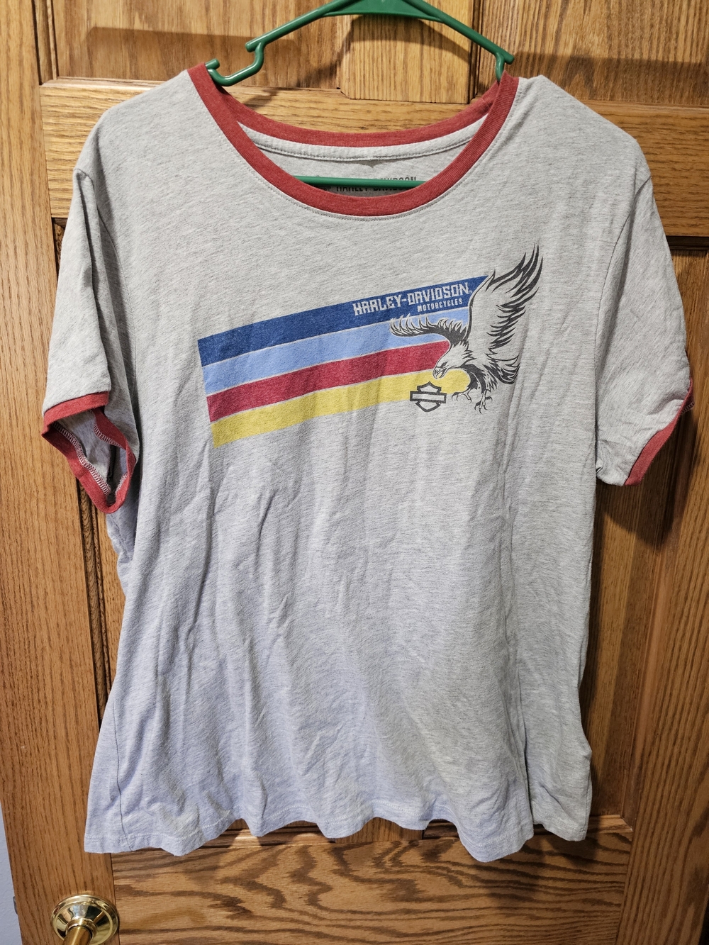 Harley-Davidson Men's Light Gray Ringer Tee with Eagle Graphic